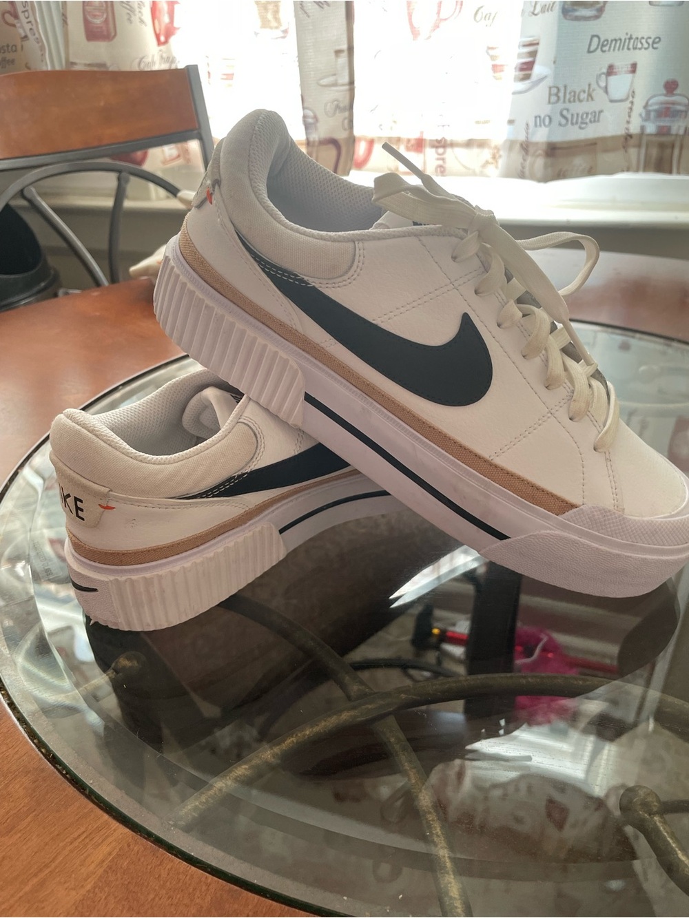 Nike White Sneakers with Black Swoosh and Tan Accent worn once